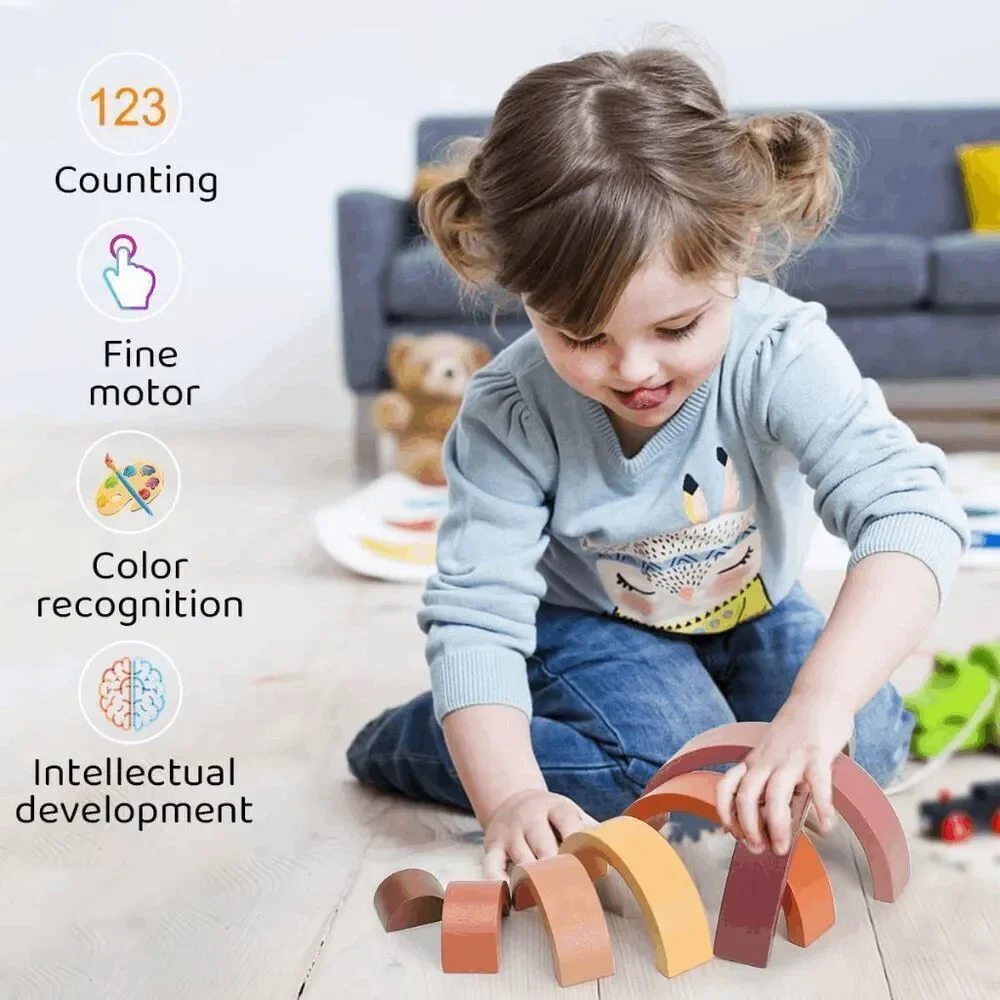 Brand New Wooden Rainbow Stacking Toy, Small Size Wooden Rainbow Stacker, 7pcs B